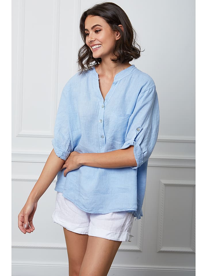 Fleur de Lin Leinen-Bluse "Helly" in Hellblau - 72% | Größe XXL | Damen-blusen