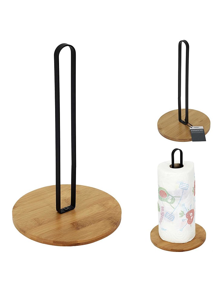 COOK CONCEPT Küchenrollenhalter in Bambus/ Schwarz - (H)27 x Ø 16 cm - 30% | Kuechenhelfer