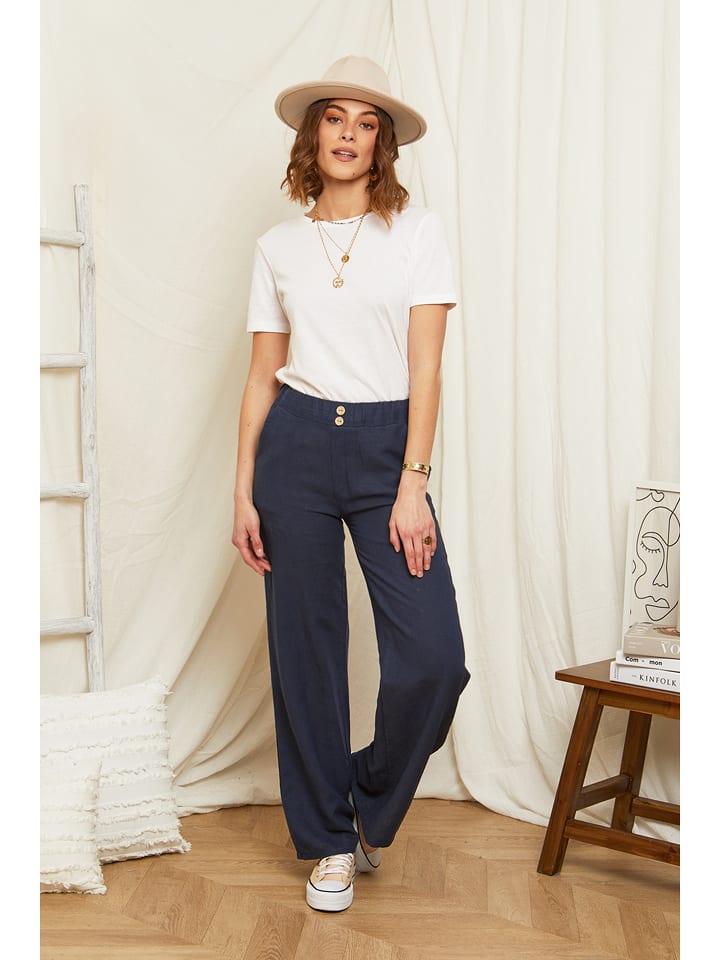 Rodier Lin Leinen-Hose in Dunkelblau - 77% | Größe M/L | Damenhosen