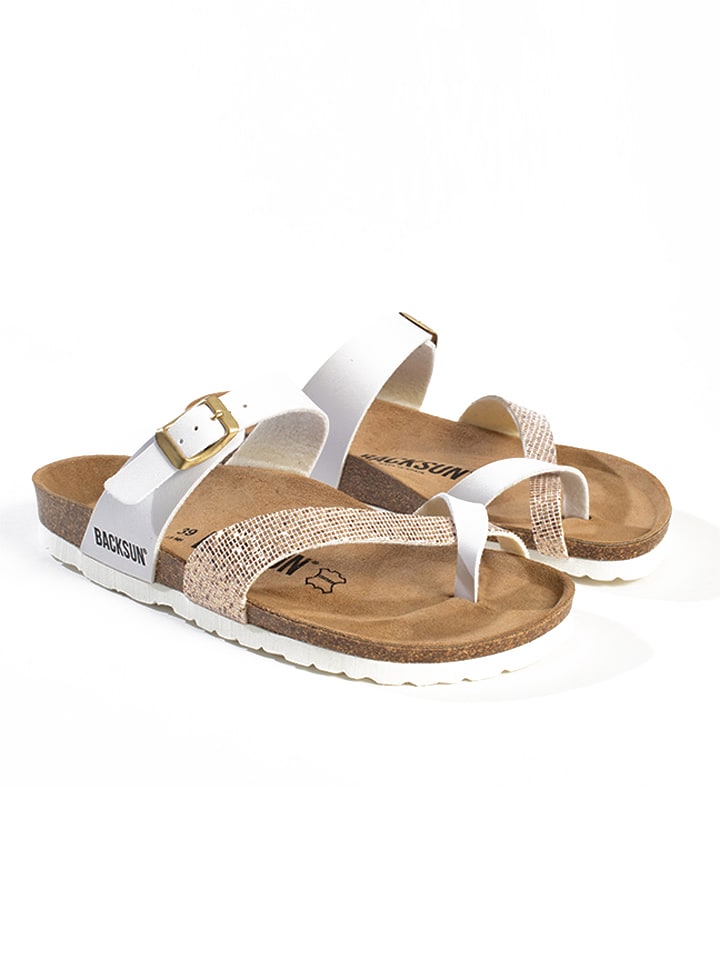 BACKSUN Zehentrenner "Barcelone" in Weiß/ Gold - 61% | Größe 39 | Damen-sandalen