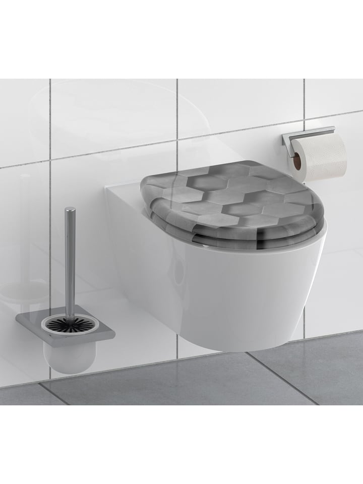 Schütte WC-Sitz mit Absenkautomatik "Hexagons" in Grau - 16% | Badezimmer-accessoires