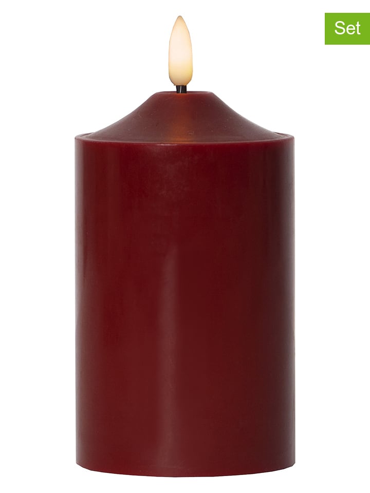 STAR Trading Świece LED (2 szt.) "Flamme" w kolorze czerwonym - wys. 15 x Ø 7,5 cm rozmiar: onesize