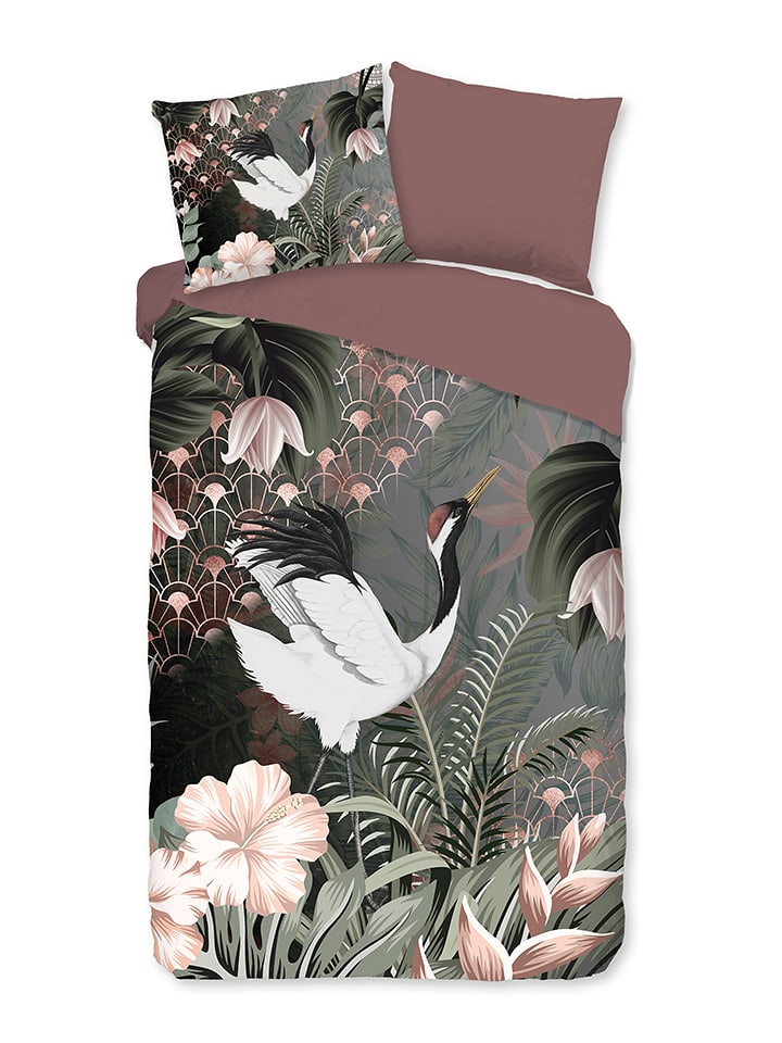 Pure Mikrofaser-Bettwäsche-Set "Anna" in Grau/ Grün/ Rot - 39% | Größe 200x200/220 cm | Bettwaesche-bettwaren