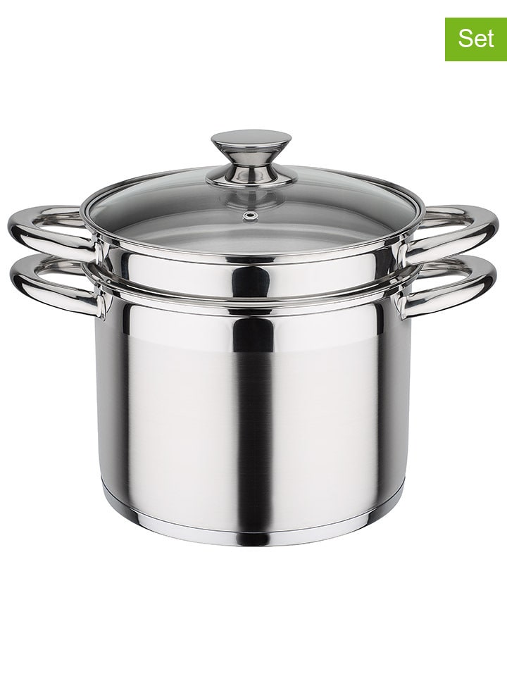 GSW 3tlg. Set: Pastatopf ''Treviso'' in Silber - (H)22 x Ø 16,5 cm - 29% | Kochgeschirr