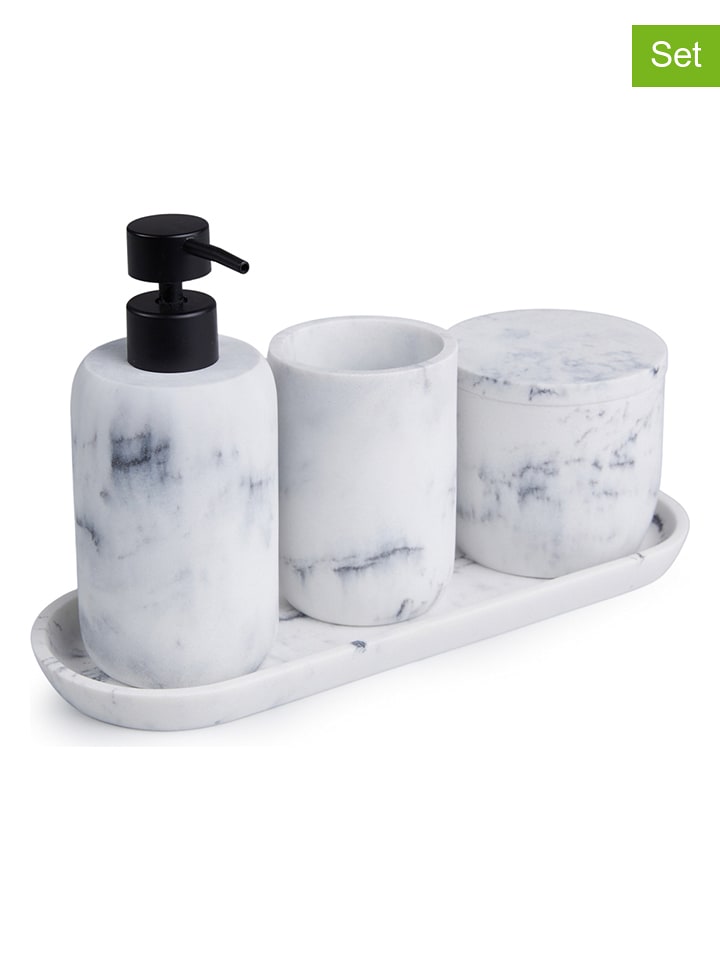 Lifa Living 4tlg. Badaccessoires-Set "Luxe" in Weiß/ Grau - 61% | Badezimmer-accessoires