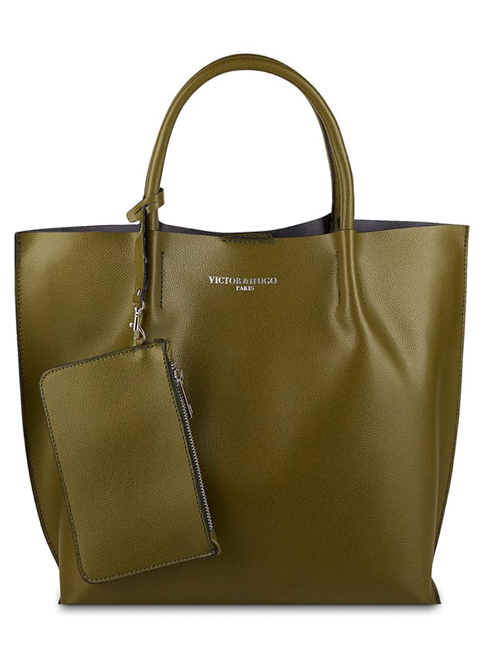 Victor & Hugo Paris Leder-Schultertasche "Lava" in Khaki - (B)32 x (H)32 x (T)10 cm - 80% | Damen-taschen