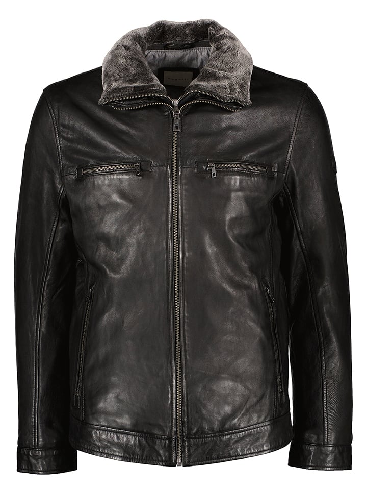Bugatti Lederjacke in Schwarz - 59% | Größe 54 | Herrenjacken
