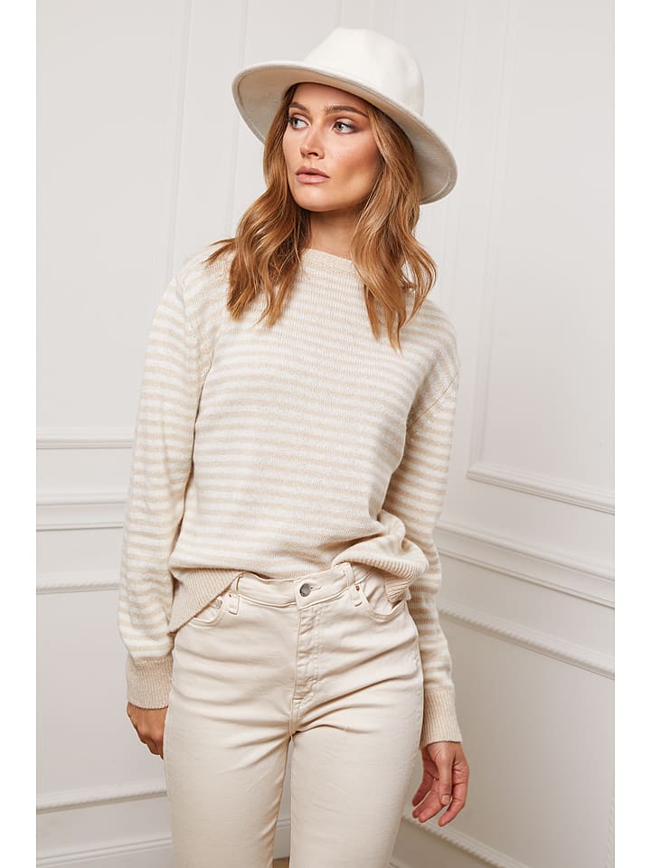 So Cachemire Pullover "Astrobal" in Beige/ Weiß - 77% | Größe M | Damen-pullover-cardigans