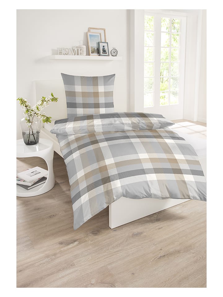Schiesser Renforcé-Bettwäsche-Set "Kris" in Beige/ Grau - 15% | Größe 155x220 cm | Bettwaesche-bettwaren
