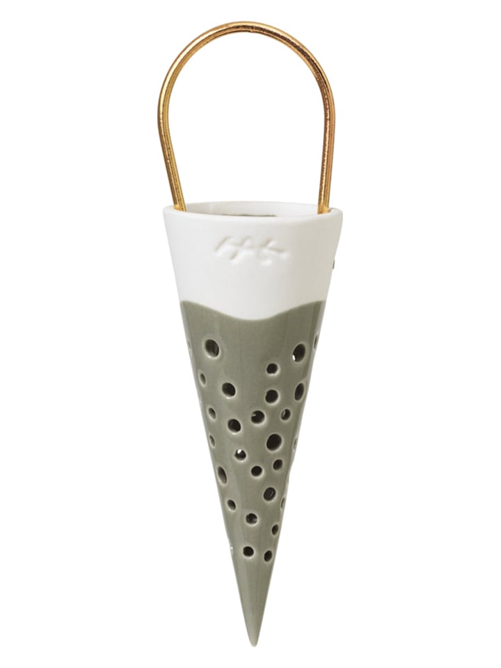 Kähler Świecznik "Nobili" w kolorze oliwkowo-białym - wys. 15,5 cm rozmiar: onesize