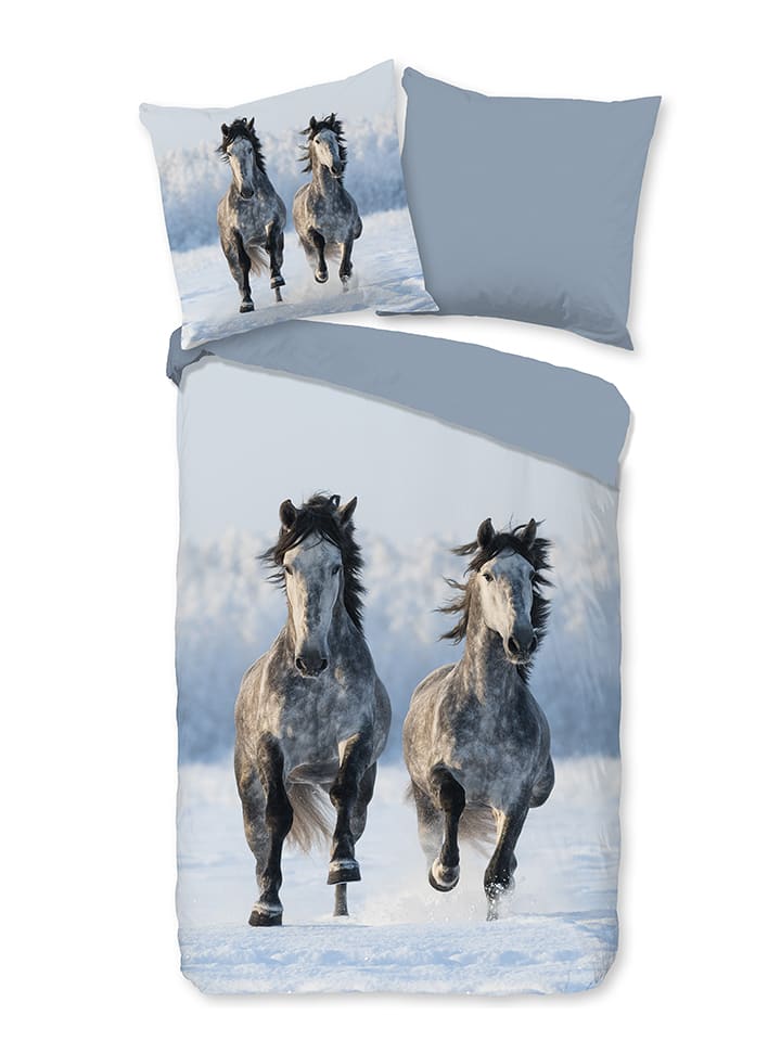 Good Morning Komplet pościeli flanelowej "Snowhorses" w kolorze szarym rozmiar: 140x220 cm