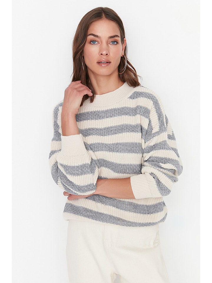 trendyol Pullover in Creme/ Grau - 29% | Größe L | Damen-pullover-cardigans