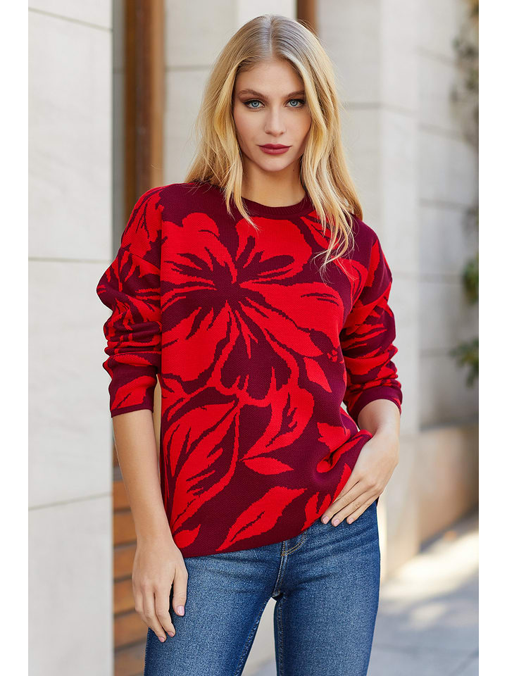 Milan Kiss Pullover in Rot/ Bunt - 63% | Größe M | Damen-pullover-cardigans