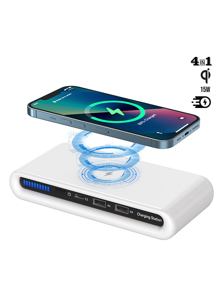 SmartCase USB 4-in-1 Multifunktions-Schnellladestation in Weiß - 71% | Technikzubehoer