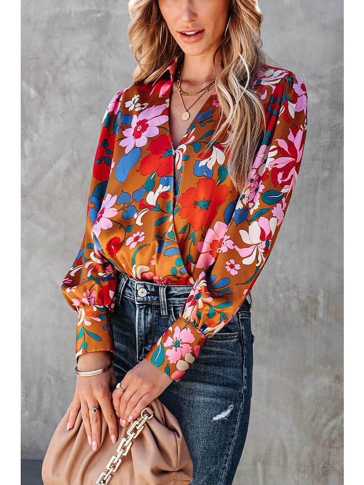 Milan Kiss Bluse in Orange/ Bunt - 65% | Größe M | Damen-blusen