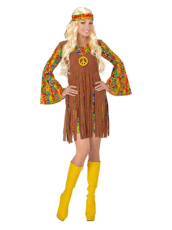 Carnival Party 3-częściowy kostium "Hippie" w kolorze jasnobrązowym ze wzorem rozmiar: XS