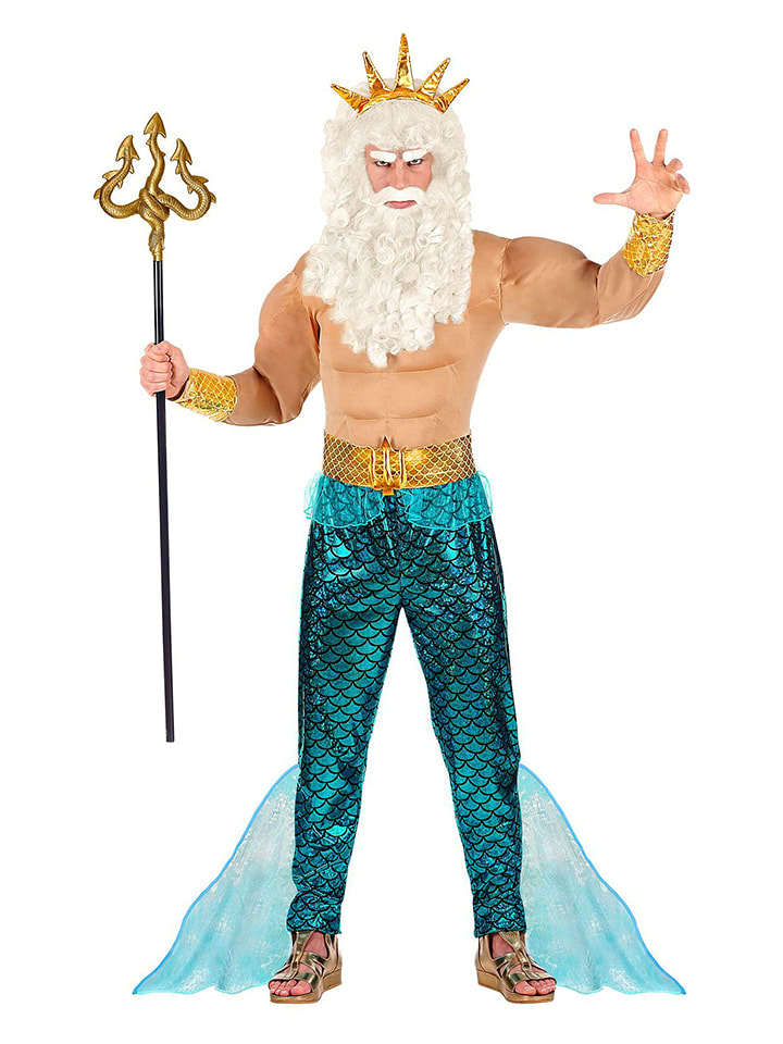 Carnival Party 5-częściowy kostium "Poseidon" w kolorze beżowo-turkusowym rozmiar: XL