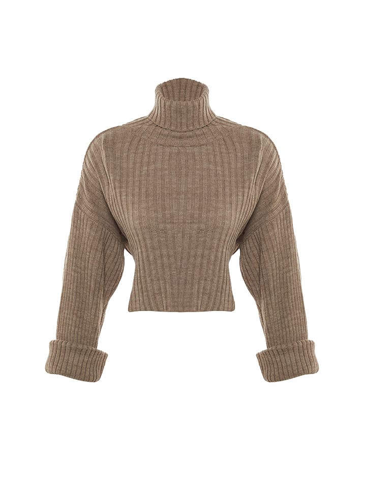 trendyol Rollkragenpullover in Taupe - 69% | Größe S | Damen-pullover-cardigans