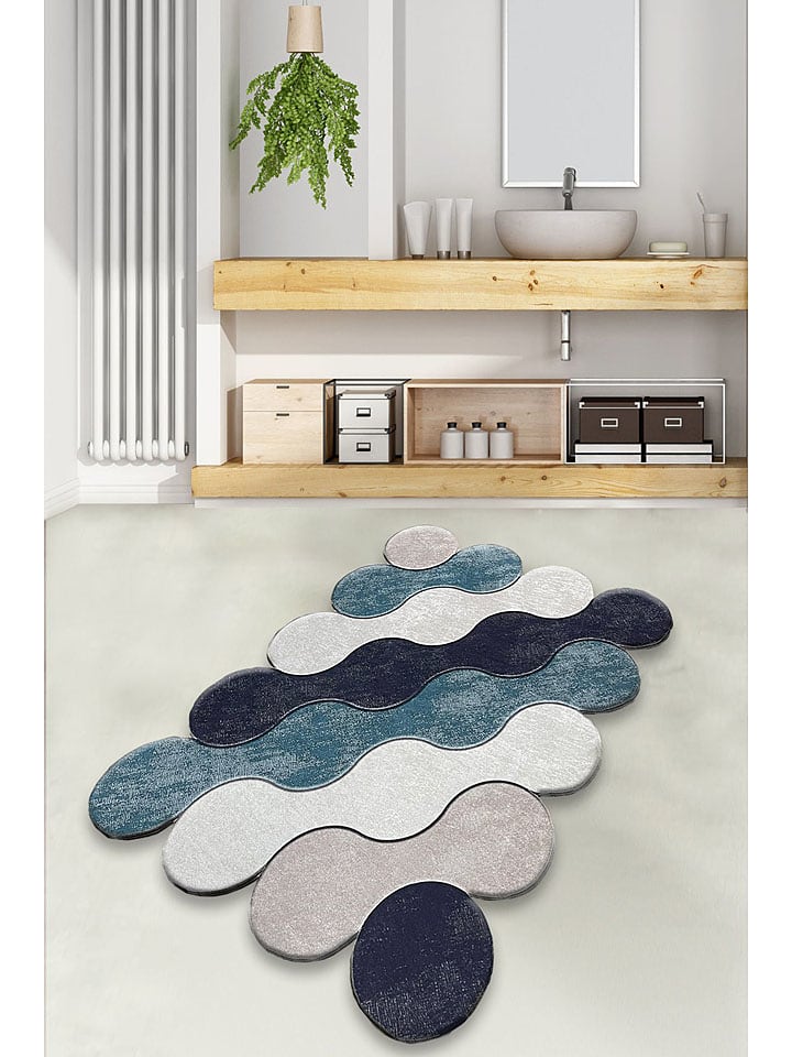 Colourful Cotton Badvorleger "Circle" in Dunkelblau/ Blau/ Creme - 53% | Größe 70x120 cm | Heimtextilien-badematten