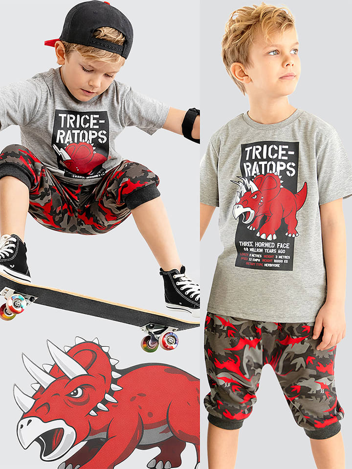 Denokids 2-częściowy zestaw "Triceratops" w kolorze szarym ze wzorem rozmiar: 110