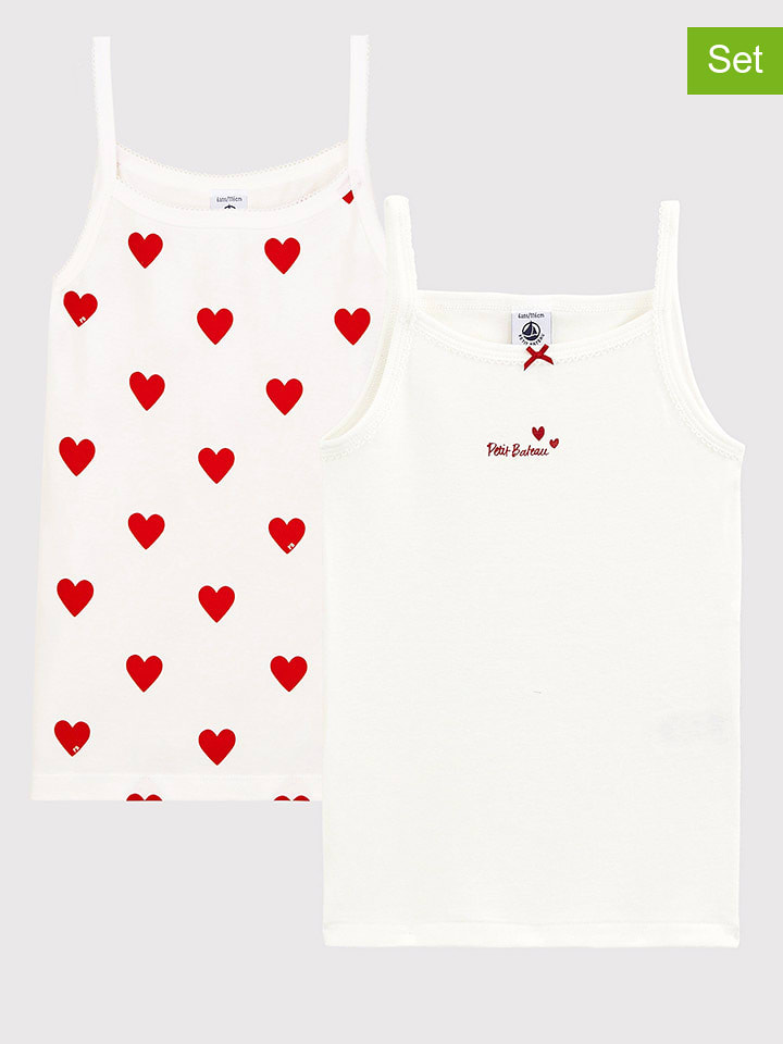 PETIT BATEAU 2er-Set: Unterhemden in Weiß/ Rot - 18% | Größe 104 | Baby-waesche