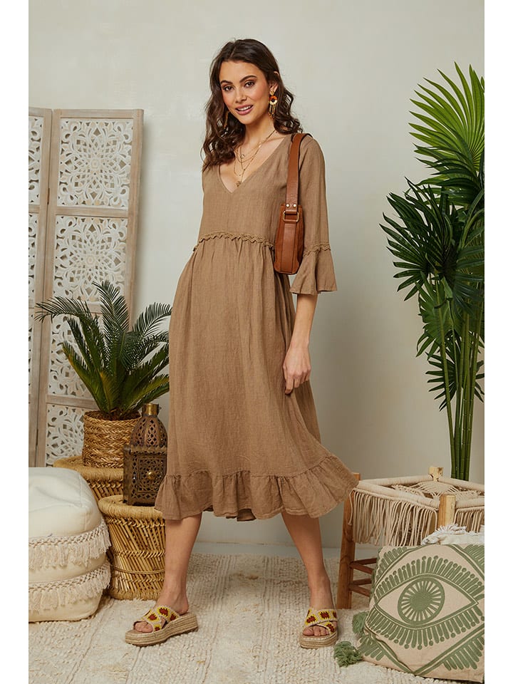 Lin Passion Leinen-Kleid in Camel - 67% | Größe 40/42 | Damen-kleider