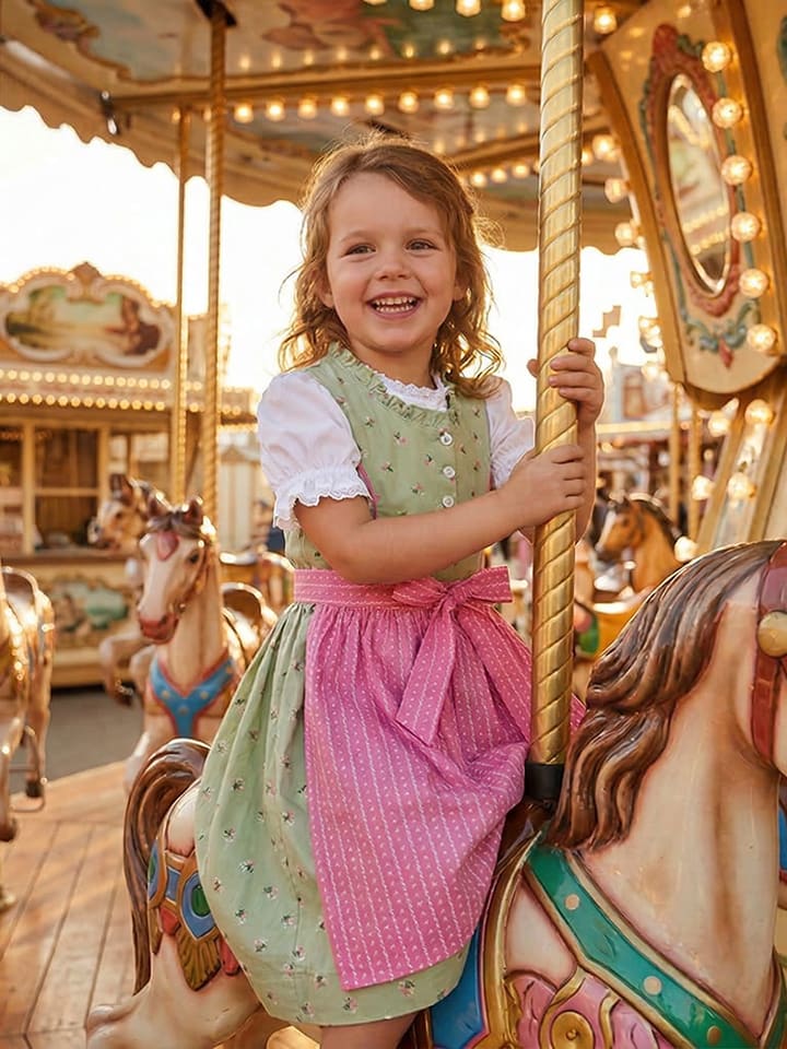 Isartrachten Dirndl in Grün/ Pink - 44% | Größe 98 | Kindertrachtenmode