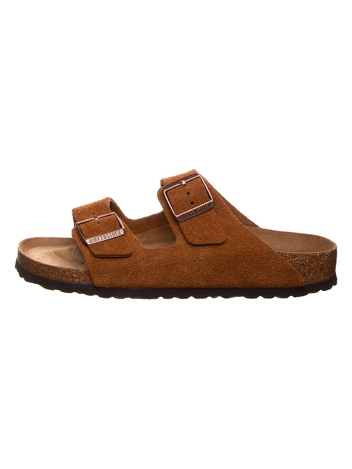 Birkenstock Leder-Pantoletten "Arizona" in Hellbraun - Weite S - 35% | Größe 43 | Herren-hausschuhe