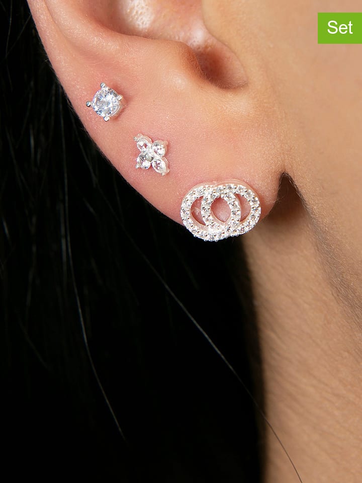 Lodie Silver 3er-Set: Silber-Ohrstecker mit Edelsteinen - 56% | Schmuck