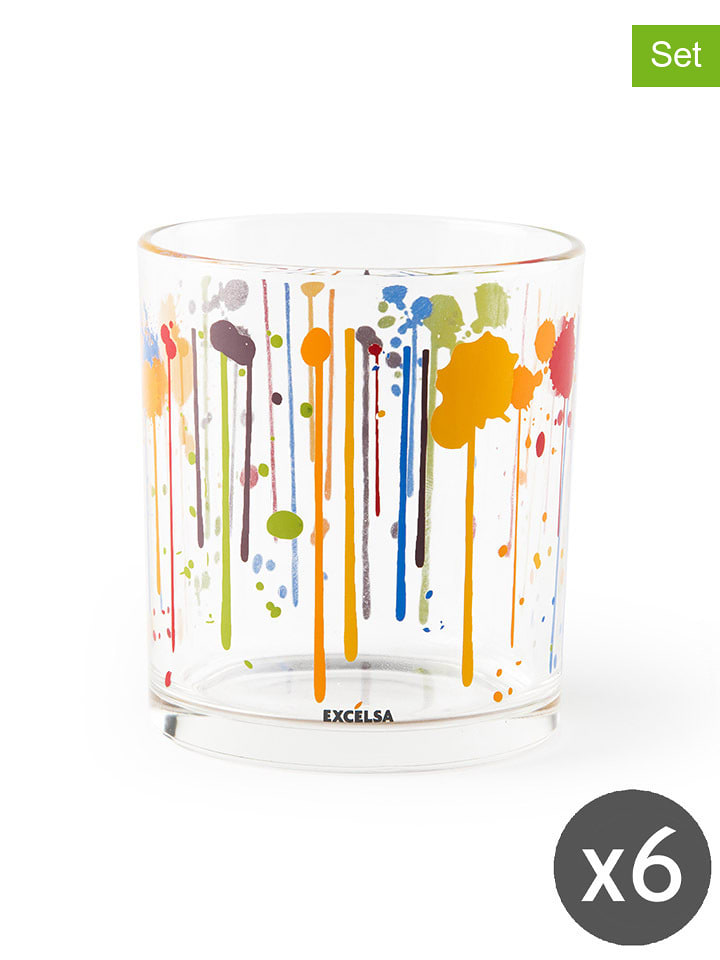 Trendy Kitchen by EXCÉLSA 6er-Set: Gläser "Dripping" in Bunt - 250 ml - 27% | Gedeckter-tisch