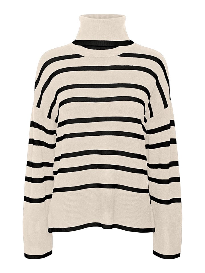 Vero Moda Rollkragenpullover in Beige/ Schwarz - 64% | Größe M | Damen-pullover-cardigans