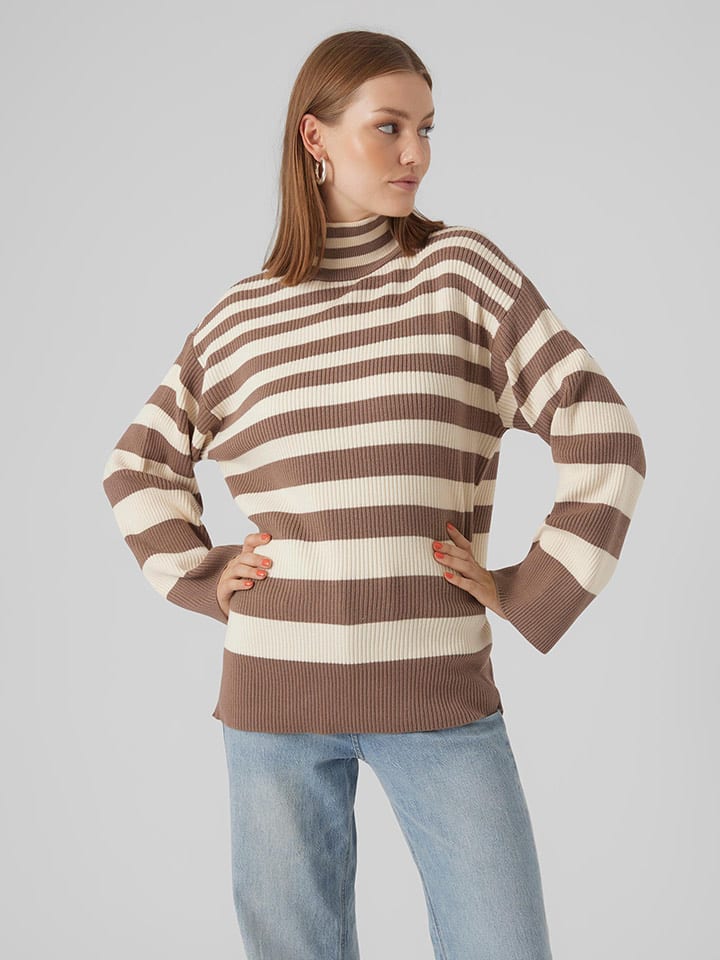 Vero Moda Rollkragenpullover in Hellbraun/ Creme - 76% | Größe S | Damen-pullover-cardigans