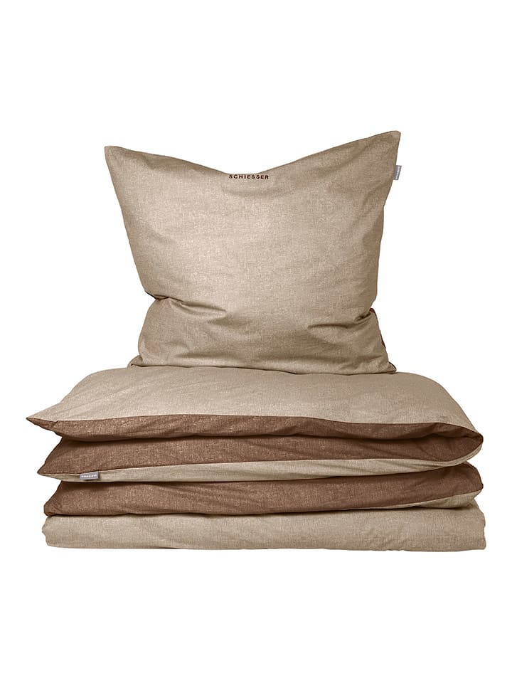 Schiesser Feinbiber-Bettwäsche-Set in Beige - 41% | Größe 135x200 cm | Bettwaesche-bettwaren