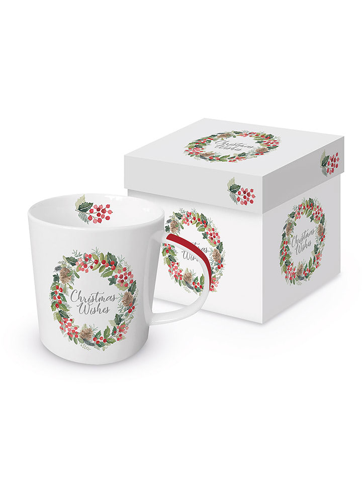 ppd Jumbotasse "Merry Wreath" in Weiß - 350 ml - 10% | Gedeckter-tisch