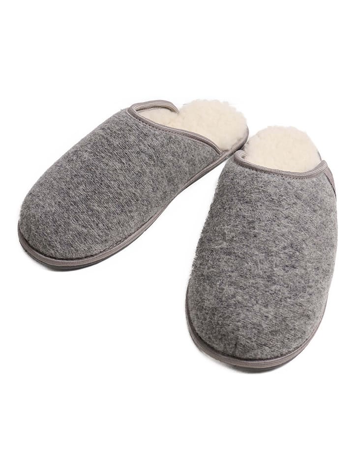 Kaiser Naturfellprodukte H&L Lammfell-Pantoletten "Cosy Filz" in Grau - 45% | Größe 44/45 | Damen-pantoletten