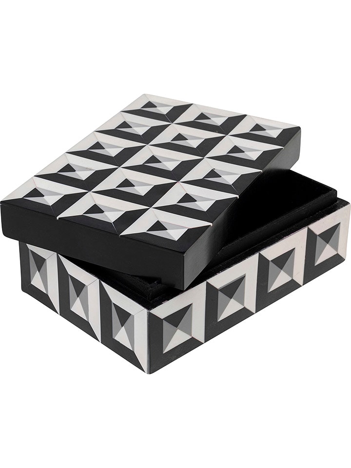 Kare Aufbewahrungsbox "Jess" in Schwarz/ Weiß/ Grau - (B)20 x (H)12 x (T)7 cm - 43% | Aufbewahren-servieren
