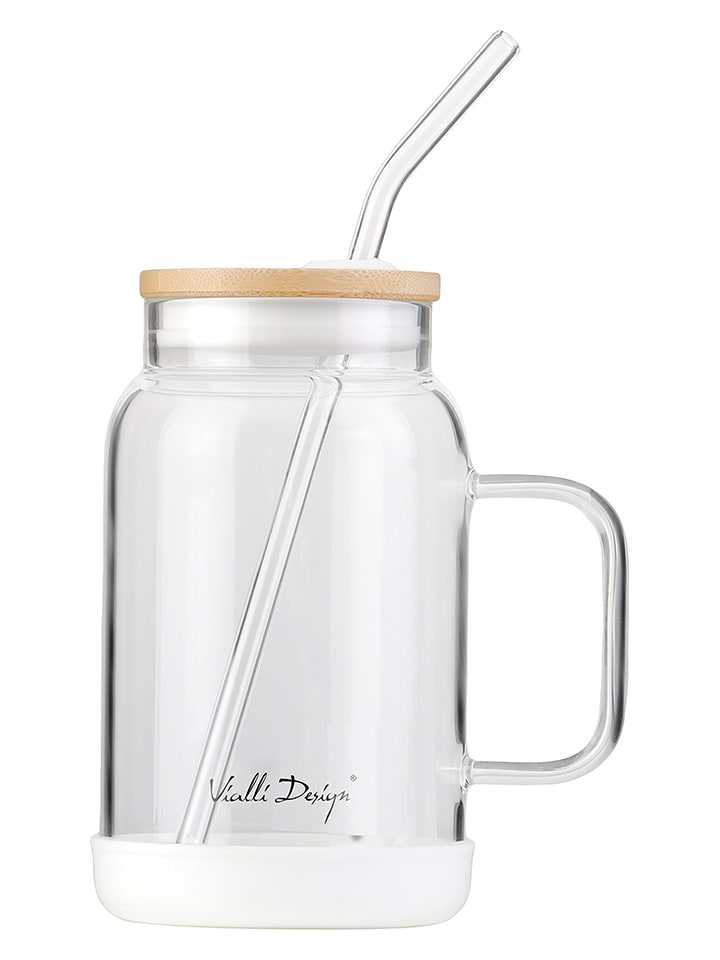 Vialli Design Glas mit Trinkhalm in Weiß - 600 ml - 17% | Gedeckter-tisch
