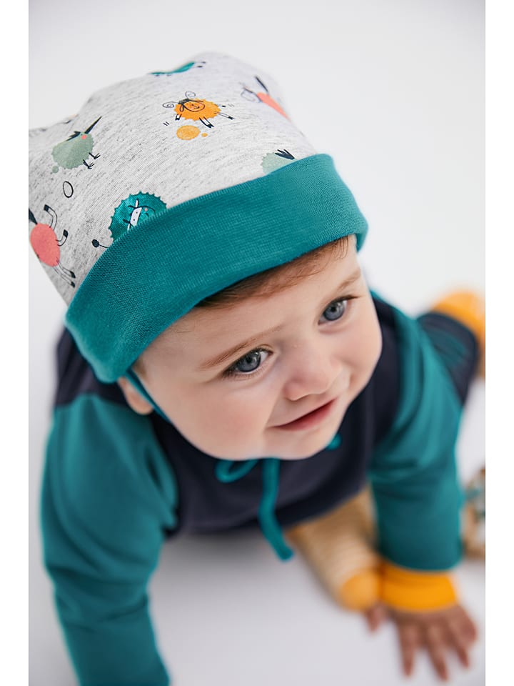 JAKO-O Bindemütze in Grau/ Hellgrün - 80% | Größe 38-40 cm | Baby-muetzen