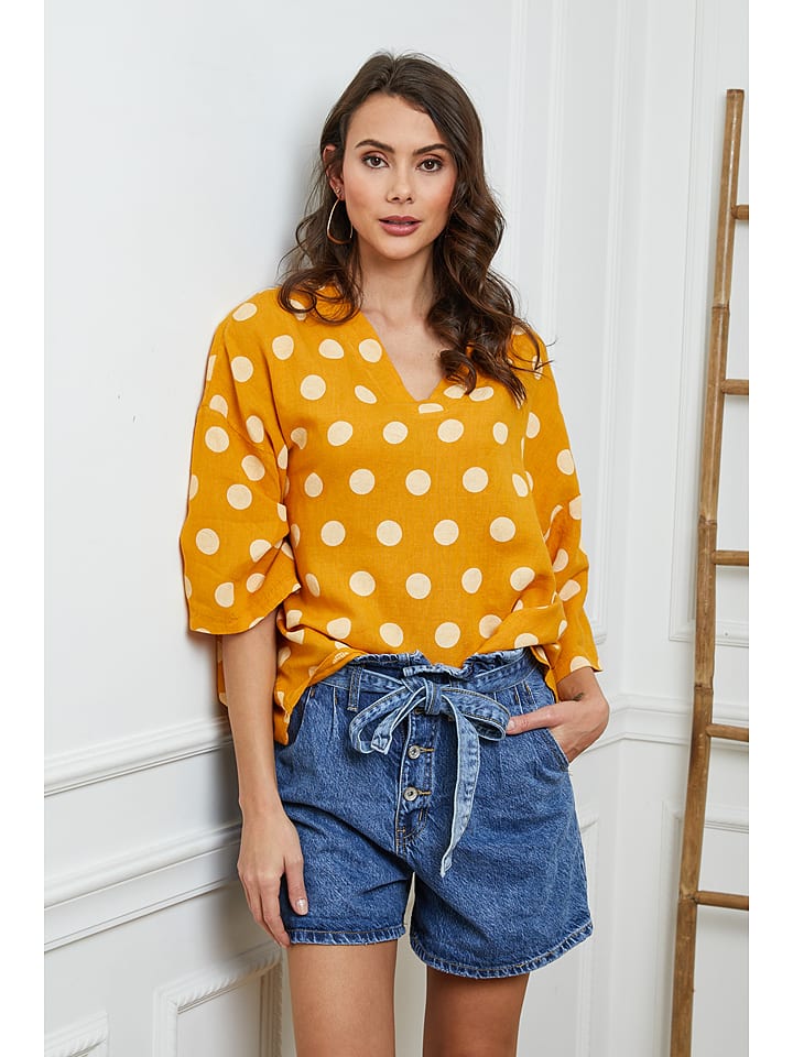 La Compagnie Du Lin Leinen-Bluse "Amoura" in Gelb - 81% | Größe S | Damen-blusen