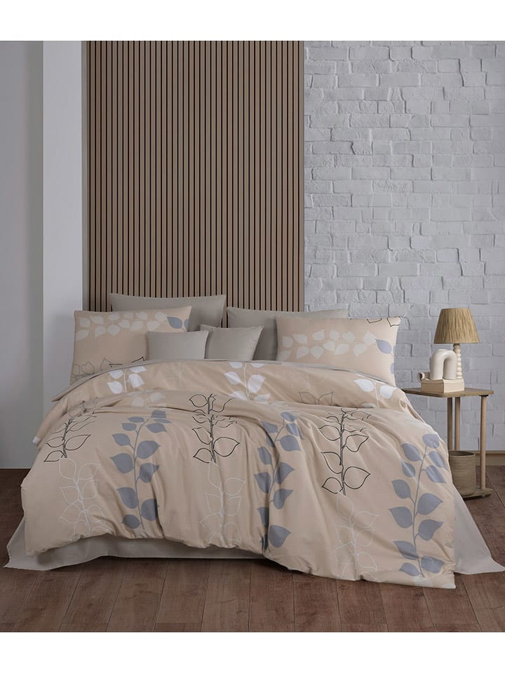 Colourful Cotton Renforcé-Bettwäsche-Set "Henna" in Beige/ Grau - 58% | Größe 135x200 cm | Bettwaesche-bettwaren
