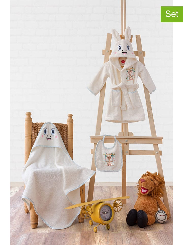 Colourful Cotton 3tlg. Bademantel-Set "Zürafa" in Creme - 60% | Badtextilien