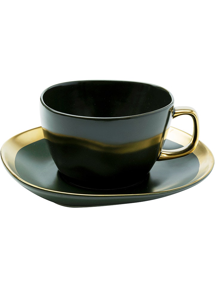 Kare Kaffeetasse "Vibrations" in Schwarz/ Gold - (H)15,7 x Ø 18 cm - 31% | Gedeckter-tisch