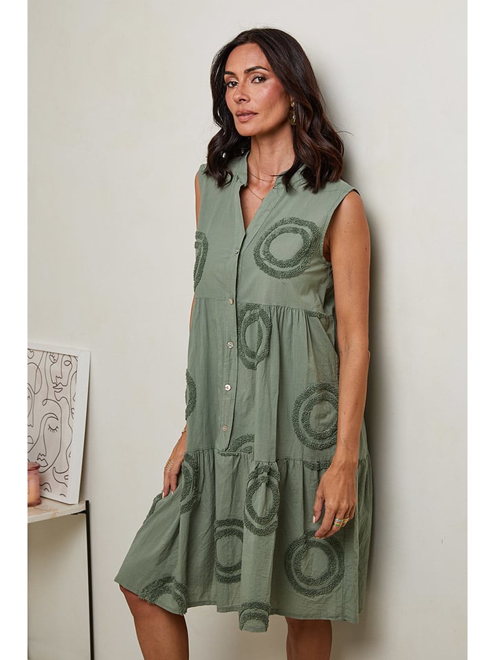 Le Monde du Lin Leinen-Kleid in Khaki - 71% | Größe 40/42 | Damen-kleider