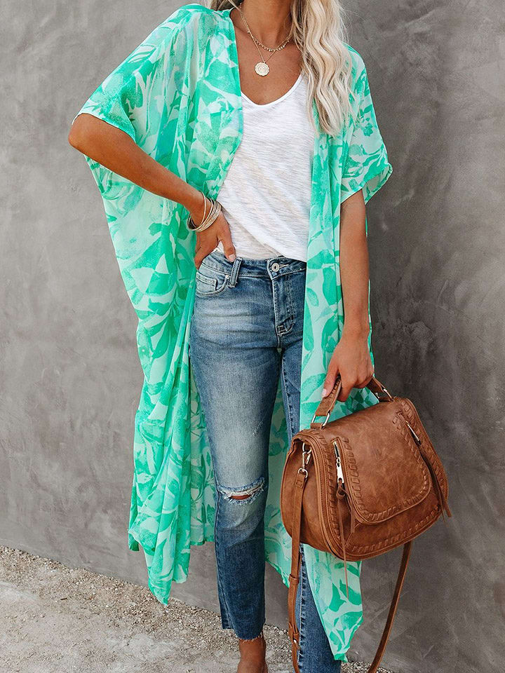 Milan Kiss Kimono in Grün/ Weiß - 77% | Größe XL | Damenjacken