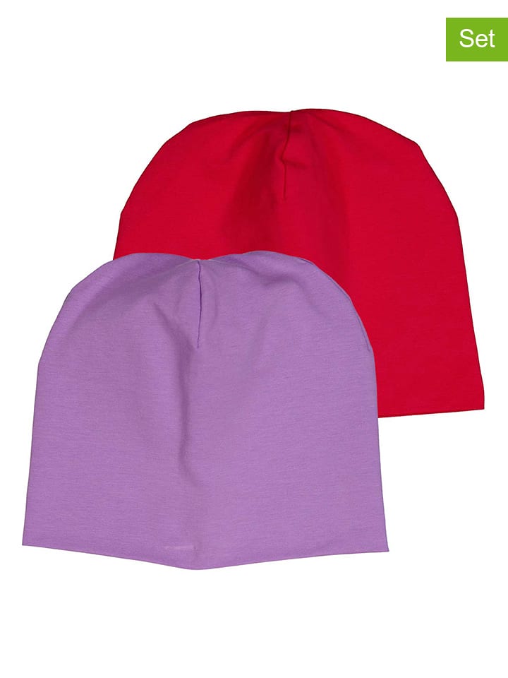 Fred ́s World by GREEN COTTON 2er-Set: Beanies "Alfa" in Lila/ Rot - 53% | Größe 92/98 | Baby-muetzen