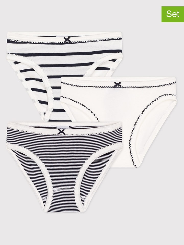 PETIT BATEAU 3er-Set: Slips in Weiß/ Dunkelblau - 40% | Größe 104 | Baby-waesche