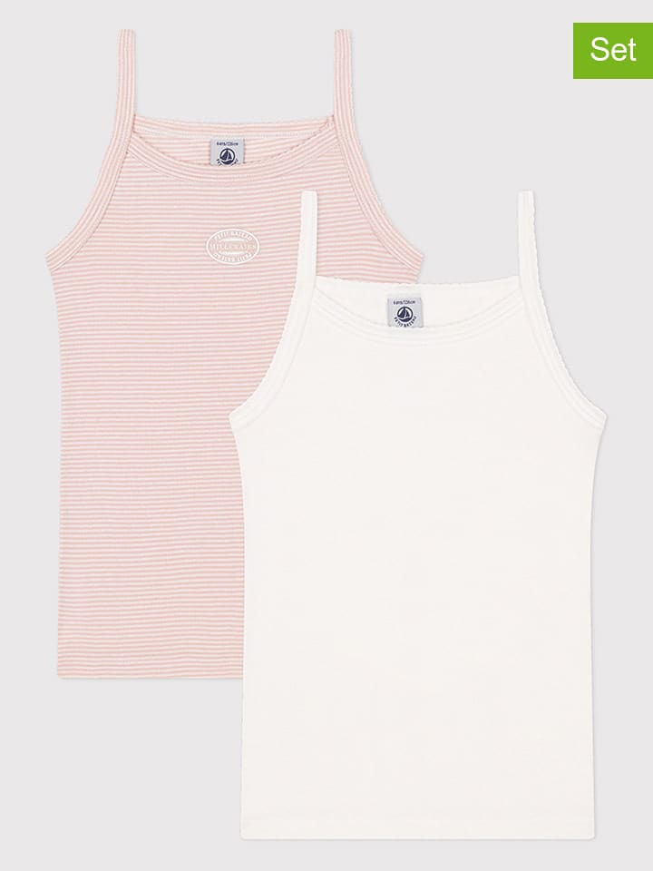 PETIT BATEAU 2er-Set: Unterhemden in Rosa/ Weiß - 41% | Größe 116 | Baby-waesche