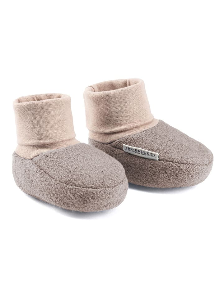 Hofbrucker Wollwalk-Krabbelschuhe "Elias" in Hellbraun/ Grau - 46% | Größe 16/17 | Krabbelschuhe
