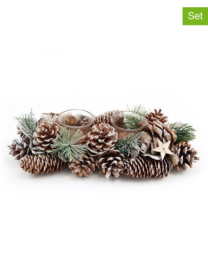 SiL Interiors 2er-Set: Teelichhalter in Grün/ Braun - (B)32 x (H)8 x (T)15 cm - 24% | Kerzen-vasen