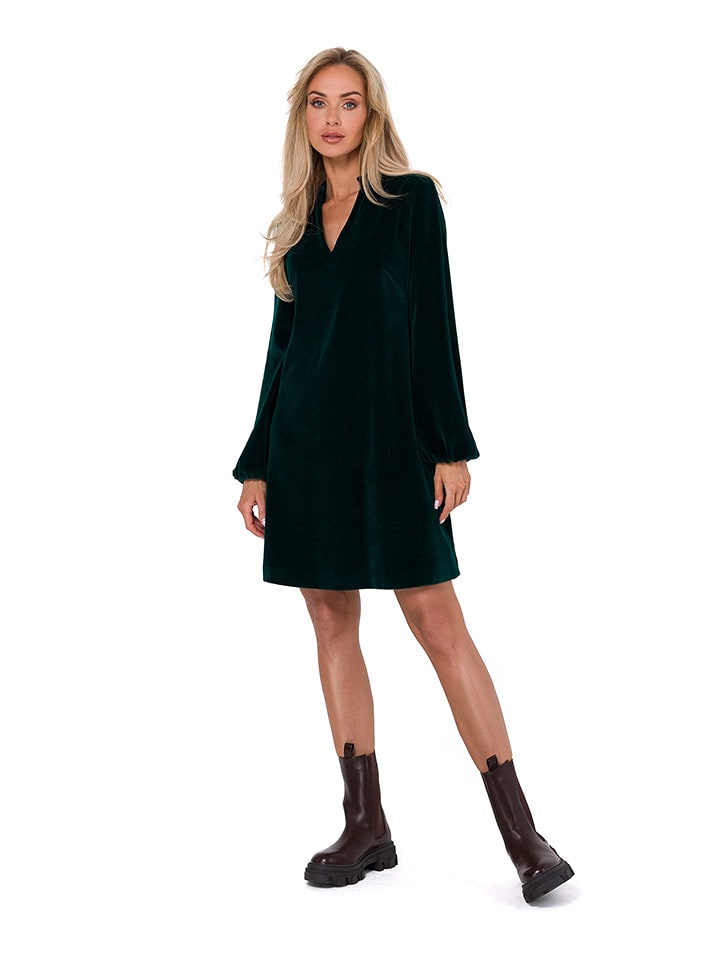 made of emotion Samtkleid in Dunkelgrün - 68% | Größe S | Damen-kleider